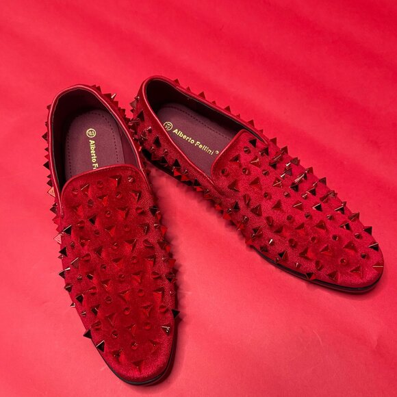 Red Studded Loafers – Alberto Fellini – Men’s Size 10.5 – Punk Luxe Statement